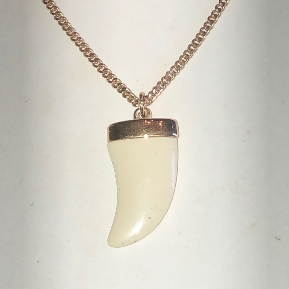 Gold Tone Chain Necklace with Cream Horn Pendant